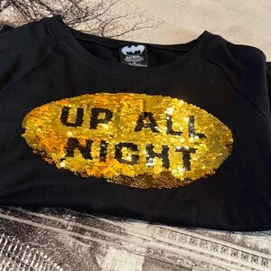 Batman Black Top with Gold Sequin Statement Oval